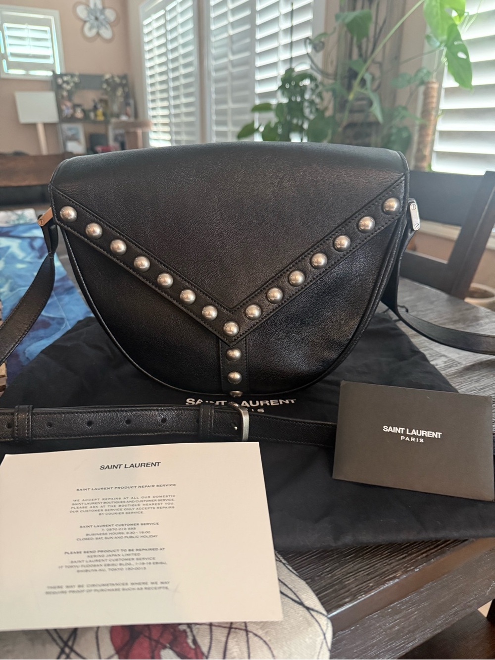 Saint Laurent Black Leather Studded Crossbody Saddle Bag